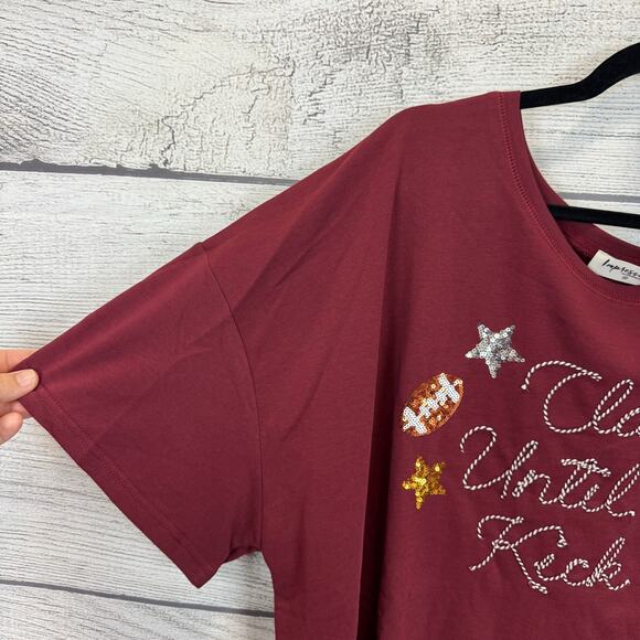 Impressions Plus Size Maroon "Classy Until Kickoff" Sequin Football Top Size 2X - Picture 3 of 9